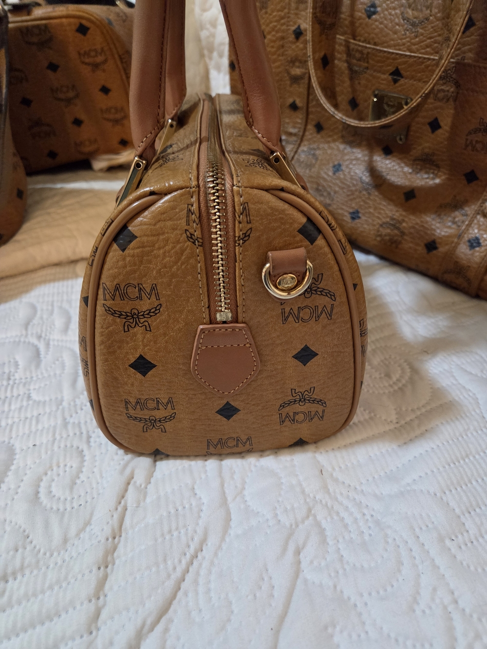 MCM Visetos Cognac Mini Boston Satchel - Picture 3 of 15
